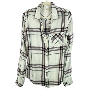 Thread & Supply Plaid Button Down Shirt - Ivory, Burgundy & Black - Size Medium